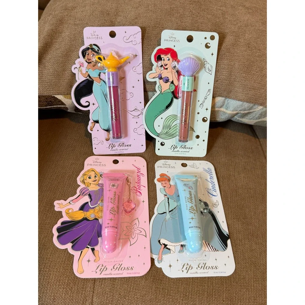 Disney Princess High Shine Lip Gloss Set Jasmine Ariel Cinderella Rapunzel 4pk